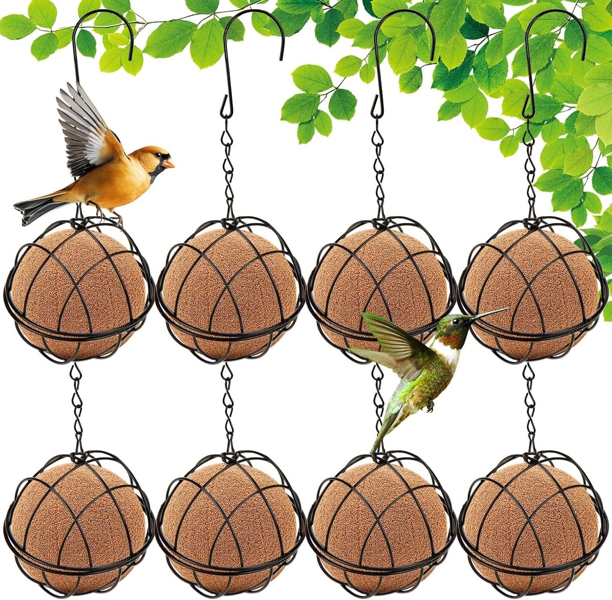 Set van 8 Voederballenhouders van Metaal, Vogelvoederstation met S-haak, Ideaal voor Tuinen en Balkons, Geschikt voor Wilde Vogels zoals Spreeuwen en Roodborstjes, Diameter 7.5 cm