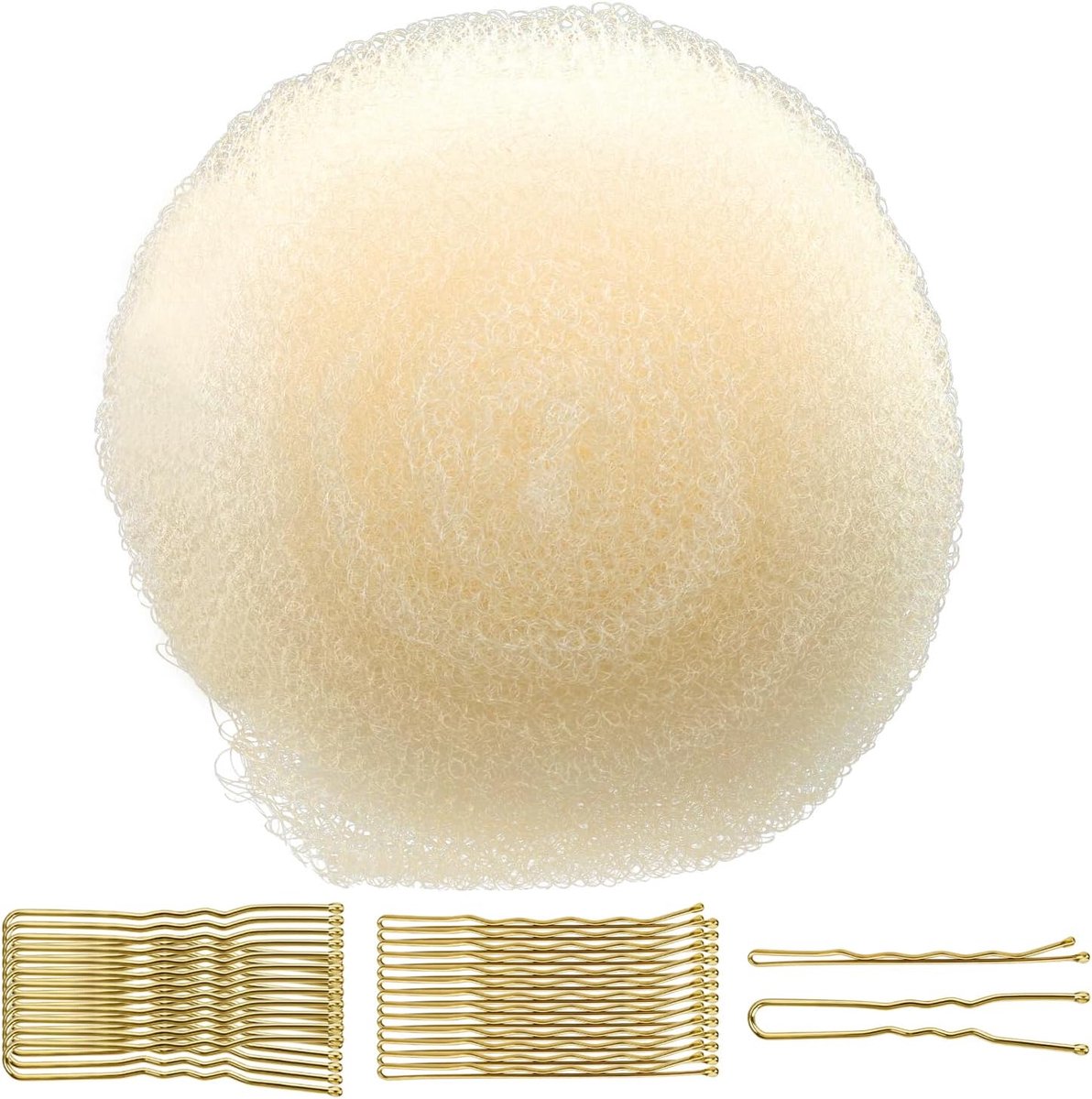 aar Spons voor Updo met Schuifspeldjes Set, Volume Padding Haarstyling Accessoires met 100 Stuks U-Vormige Spelden en Haarklemmen voor Dames, Beige