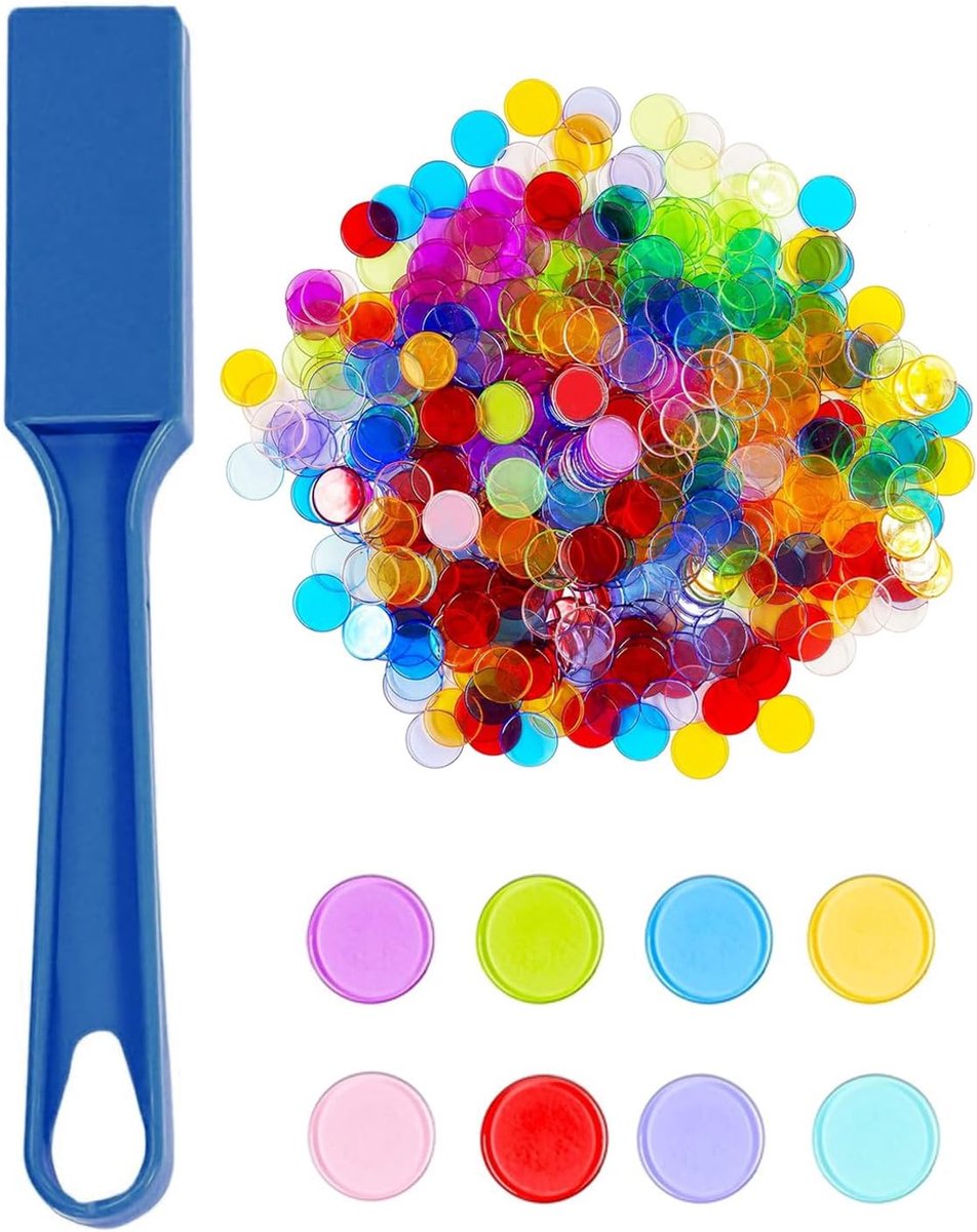 Bingo chips set, magneetstaaf 100 metalen ringen schijven wetenschap kit leeraccessoires familie spel nacht lotto token (blauw)