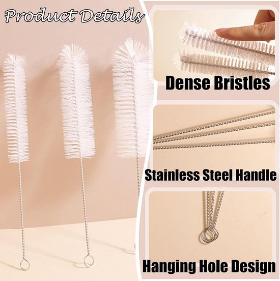 6 stuks reinigingsborstels, kleine flessenborstel, nylon rietje, borstel met roestvrijstalen handgreep, melkslangborstel, flexibele pijpreiniger, borstel, lange buisborstels voor glazen — afbeelding 4