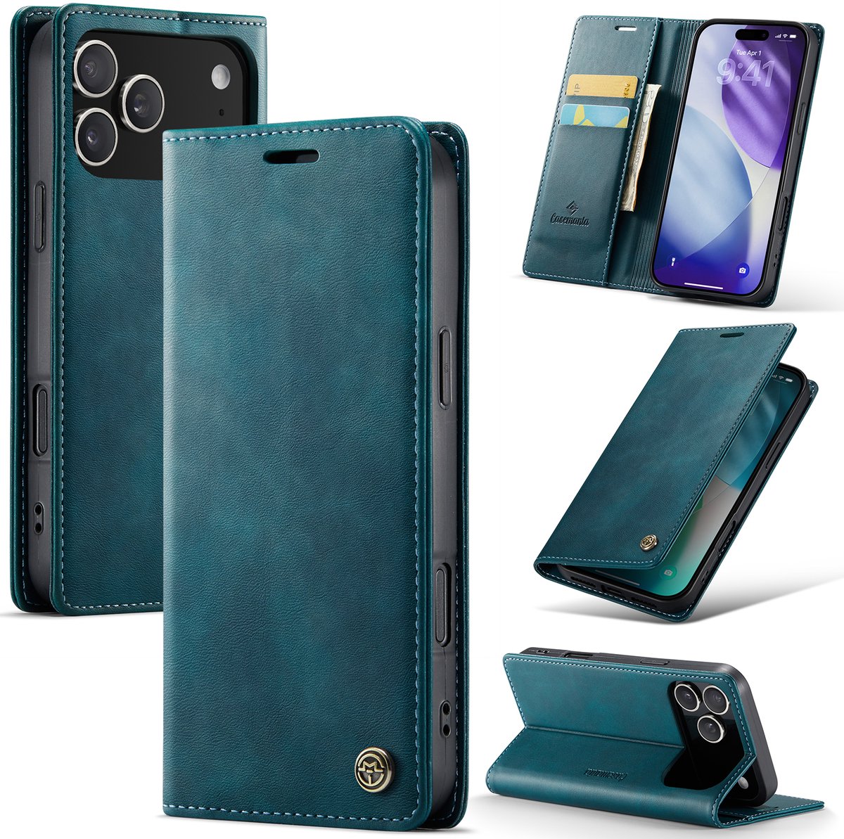 Casemania Hoesje Geschikt voor Apple iPhone 18 Pro - Emerald Green - Luxe Kunstleer Dunne Telefoonhoesje met Pasjeshouder en Standaardfunctie - Slim Wallet Case - Groen