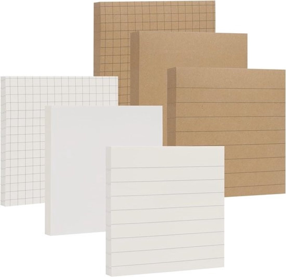 NatureTouch Sticky Notes - 6 stk 7x7,5 cm Zelfklevende Memoblokken Milieuvriendelijk Papier Diverse Designs