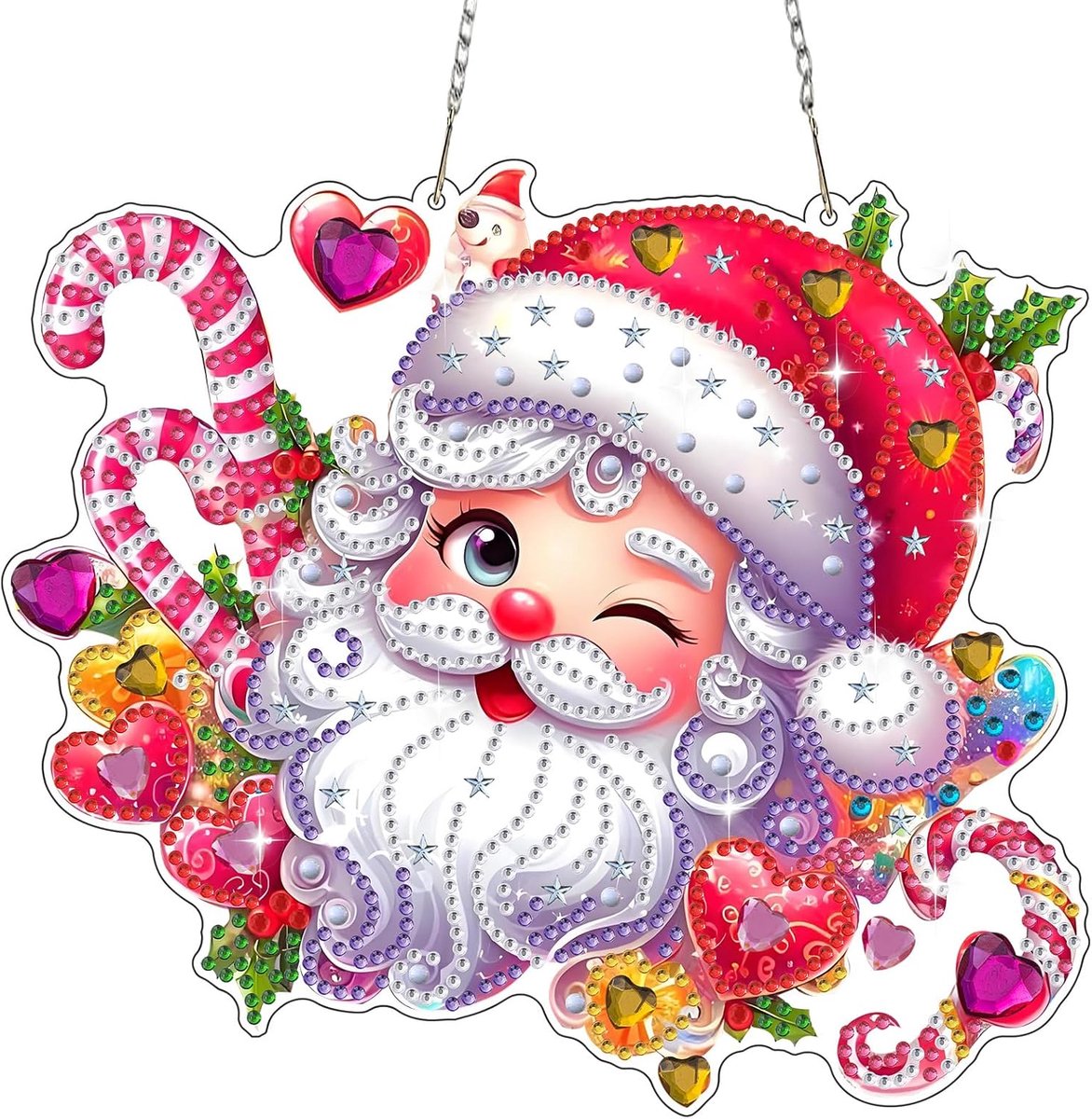 Kerstdiamantschilderij, hangend ornament met ketting, kerstman, diamantschilderij, hangerkits voor volwassenen, beginners, kinderen, edelstenen ambachten, speciale gevormde kit, cadeau voor