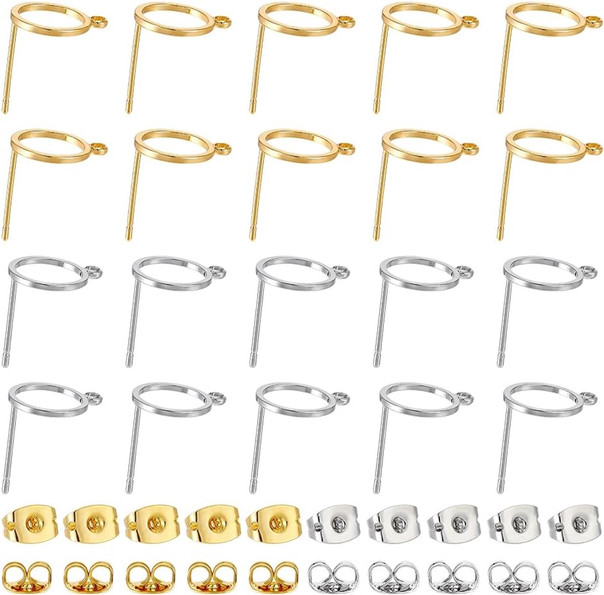 40 stuks messing pin oorbel bevestigingsonderdelen goud en platina oorbellen maken accessoires platte pennen palen met oog oor rug vervanging vlinder oor rug