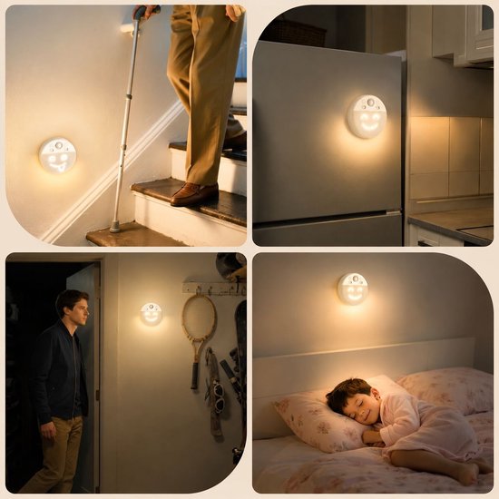 VHV - Nachtlampje volwassenen en kinderen - Bewegingssensor LED-nachtlamp met 4 gezichtsuitdrukkingen - Dimbare - Herlaadbare LED-wandlampen met timer - 3000K zacht warmwit ganglicht - sfeerverlichting van VHV — afbeelding 5