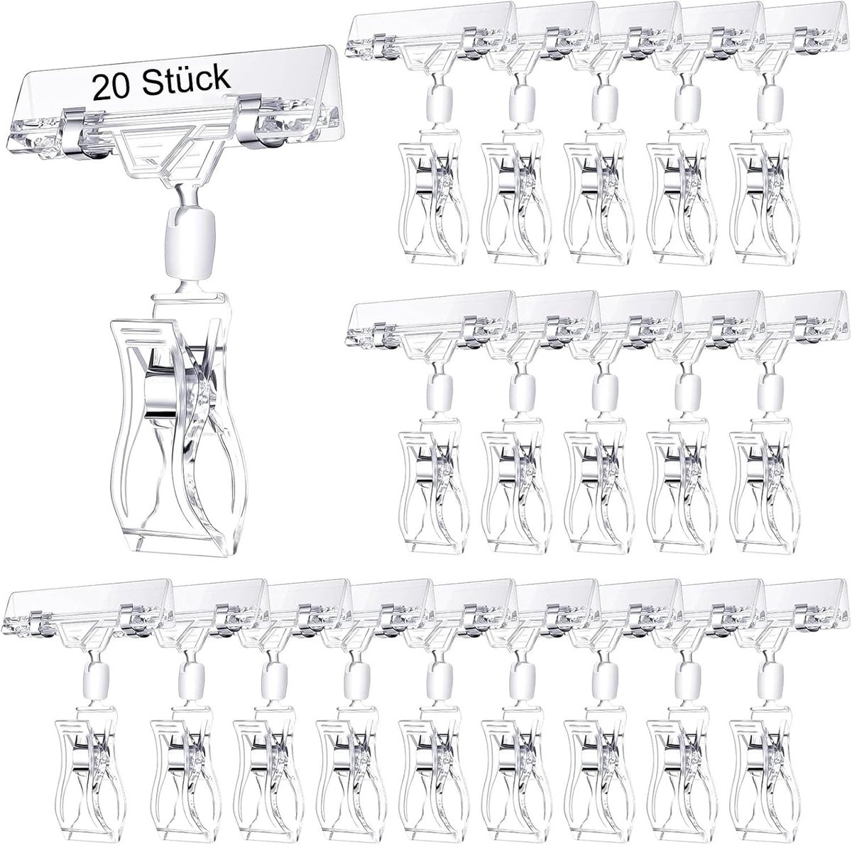 Rotatable Board Holder Clip voor Display - Dubbele Hoofd Twist Clip met Bescherming voor Kaarten - 20 Stuks voor Merchandising en Presentatie