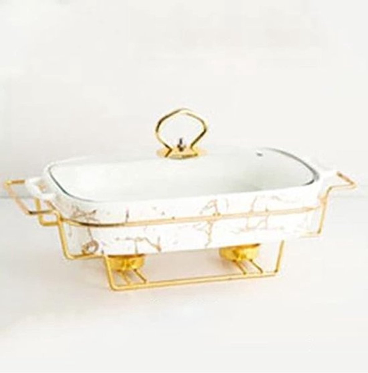 Voedselwarmer Set - Buffet Warmhoudbak - Feestelijk Serveren - Keramische Afwerking - 1.75 Liter - Marmerlook