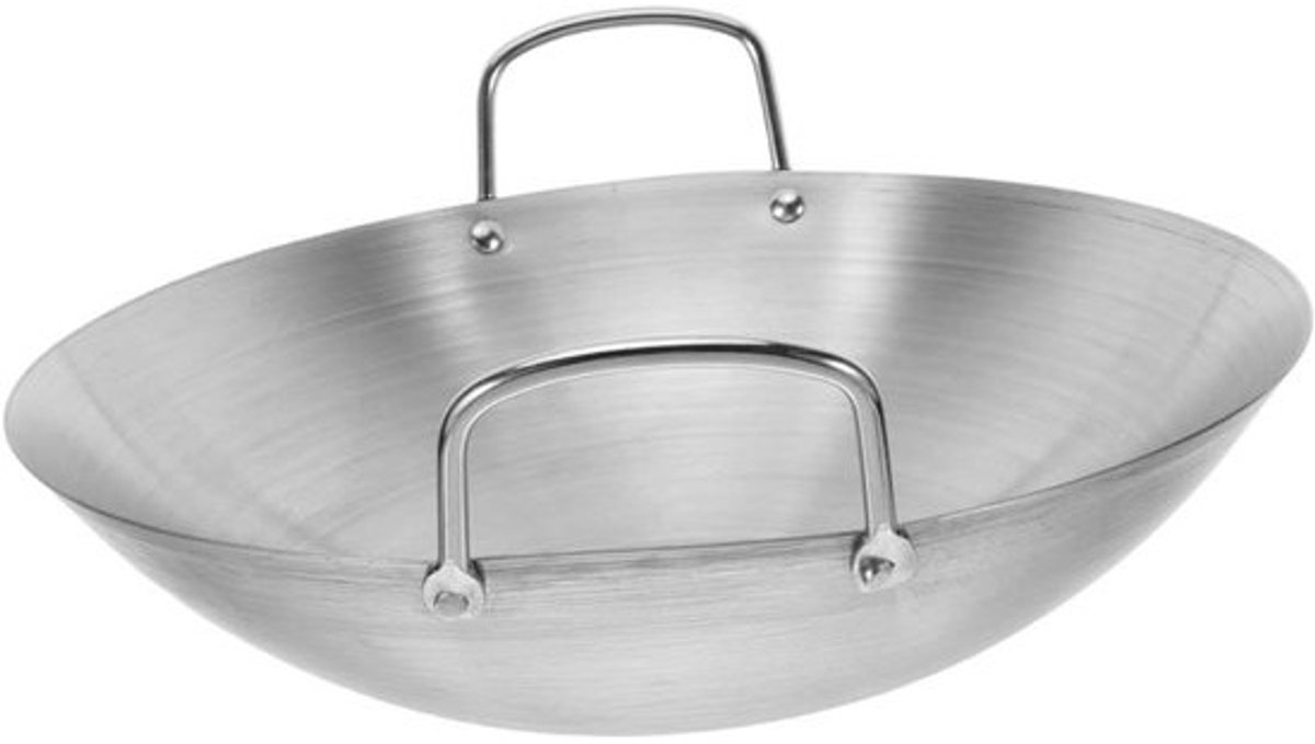 Roestvrijstalen Wok - Anti-aanbak Pan - Gezond Koken - Dubbele Handgreep - 28 cm - Zilver