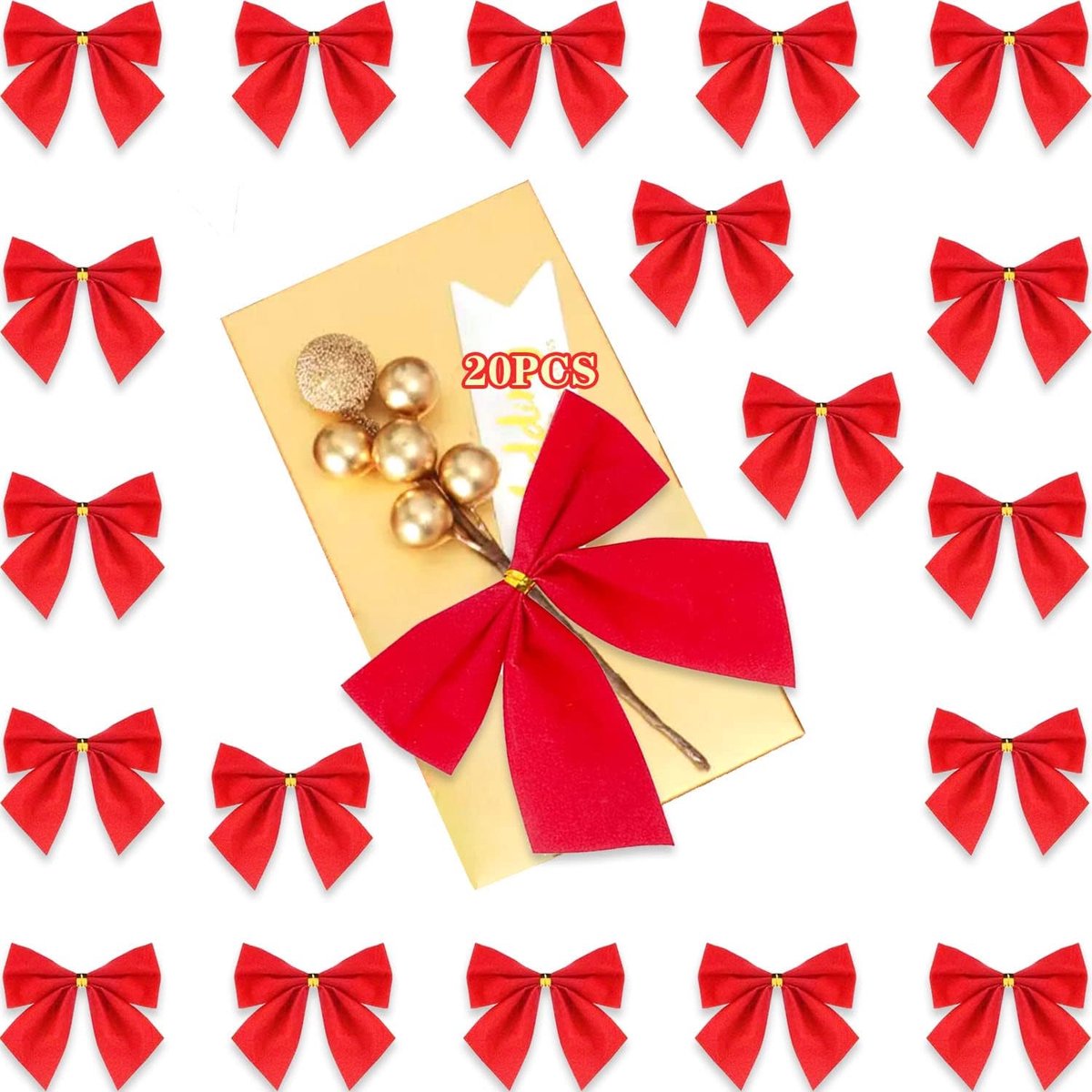 Strikken, rood kerstboomlint, mini rode kerstboomstrikken met bindband, vlinderstrik