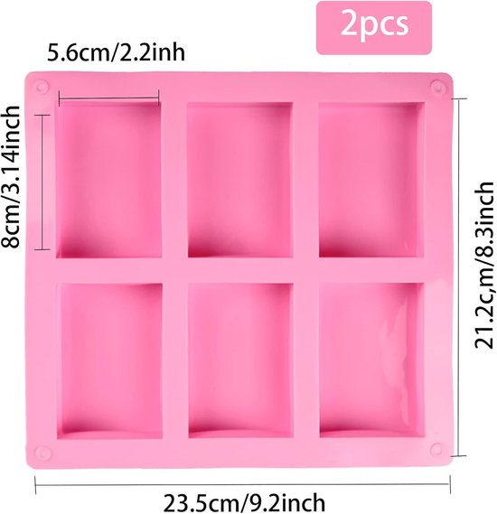Zeepvormen van siliconen, 2 stuks rechthoekige zeepvorm, handgemaakte zeepvorm, 6-cavity rechthoekige zeepvormen voor het maken van zeep, cupcakes, chocolade, biscuit, doe-het-zelf doe-het-zelf — afbeelding 2
