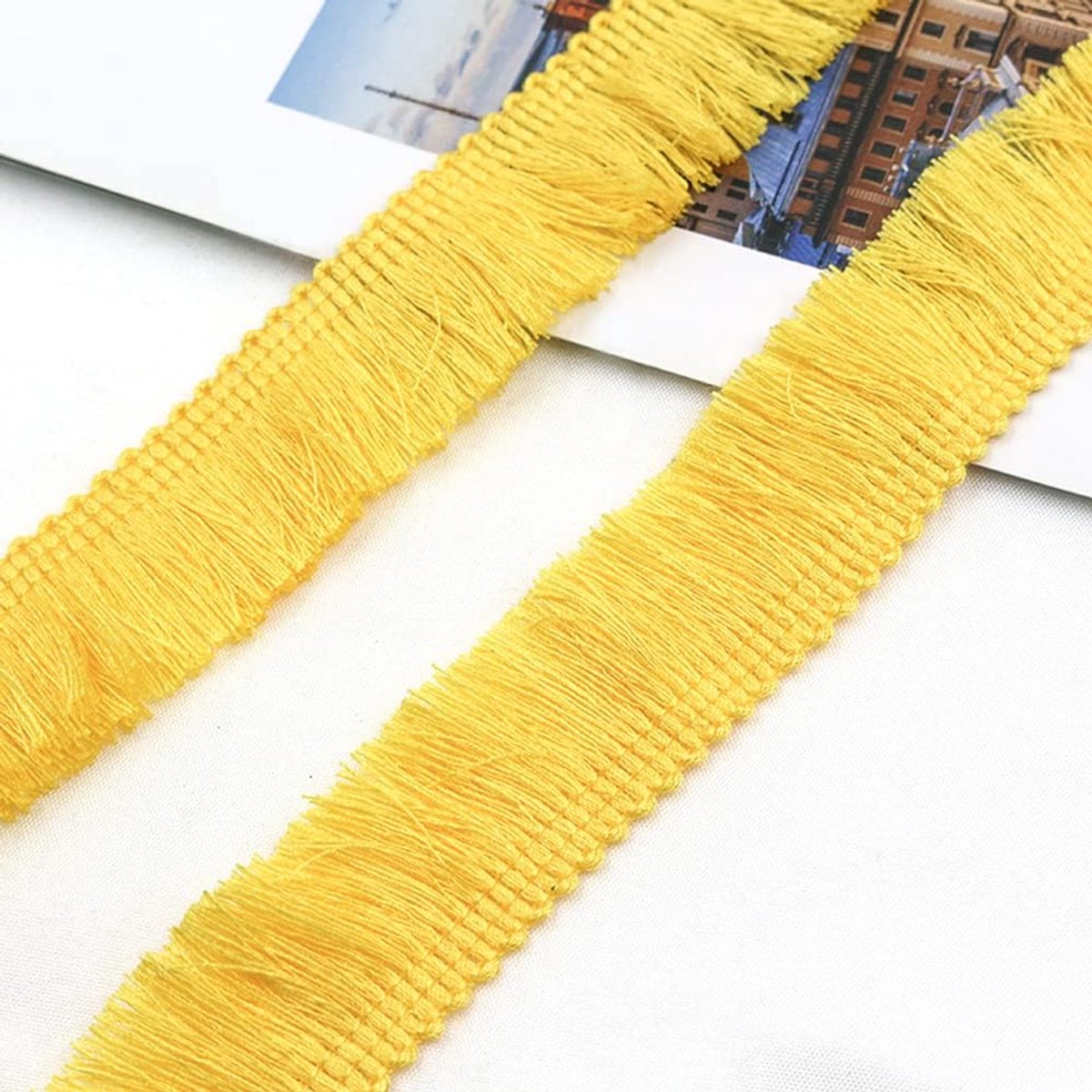 2 meter 2,5 cm kwastje franjeboord franjeband snijfranjes decoratief lint dansfranjes naai-accessoires voor kleding, kostuums, doe-het-zelf naaien, gordijnen, tafelkleden, tafellopers, decoratie, geel