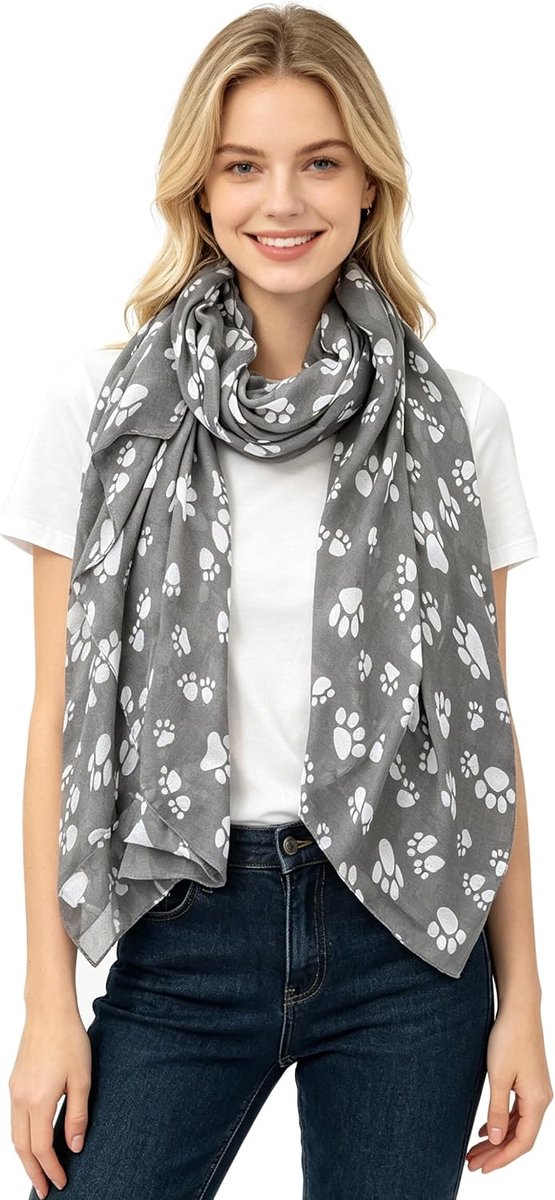 Kat Paw Print Dames Sjaal Wrap Lichtgewicht, Donkergrijs, Eén Maat