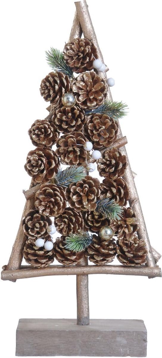 Christmas Kerstboom op houten standaard, 22 x 8 x 50 cm, duurzame kerstdecoratie, kerstversiering voor de voet, bruin