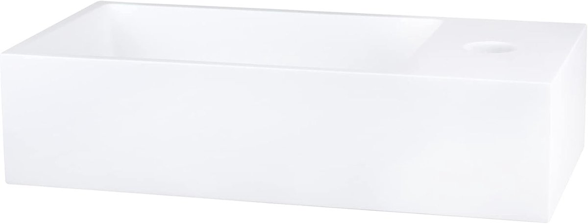 Wastafel opzetwastafel - Solid Surface krasbestendig - wastafel wandmontage met kraangat - compacte wastafel voor badkamer - 36 x 18,5 x 9 cm - wit