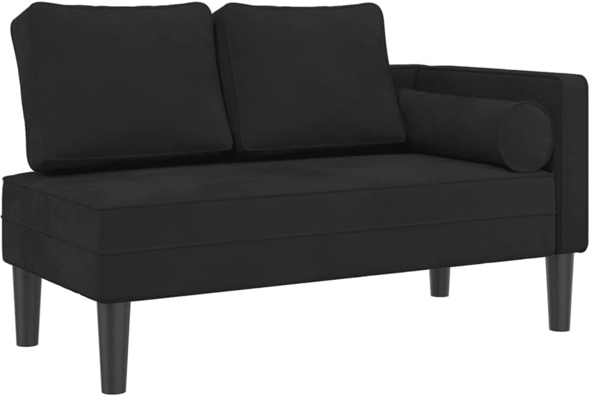 Chaise Lounge Dubbele Bank, Moderne 2-zitsbank met Rechterarmleuning en Cilindrisch Kussen, Compacte Loungestoel voor Woonkamer, Slaapkamer en Kleine Ruimtes (Zwart)