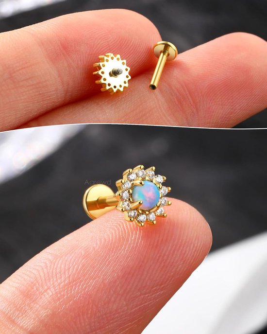 Platina oorbellen in de vorm van een opaalbloem voor labret, lip, tragus, medusa, chirurgisch stalen piercing sieraden voor dames — afbeelding 5