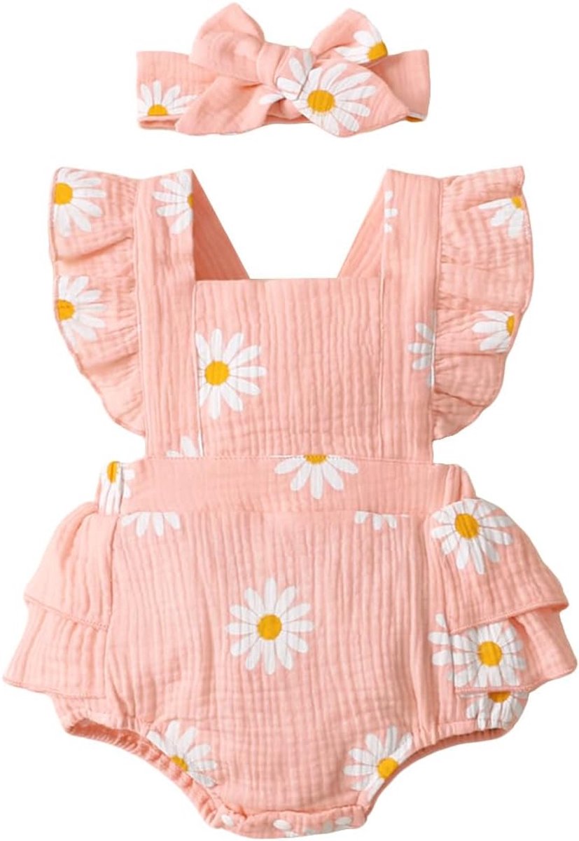 Meisjes kleding ruches mouwen madeliefjes outfits hoofdband basics voor pasgeborenen bovenstukken sets