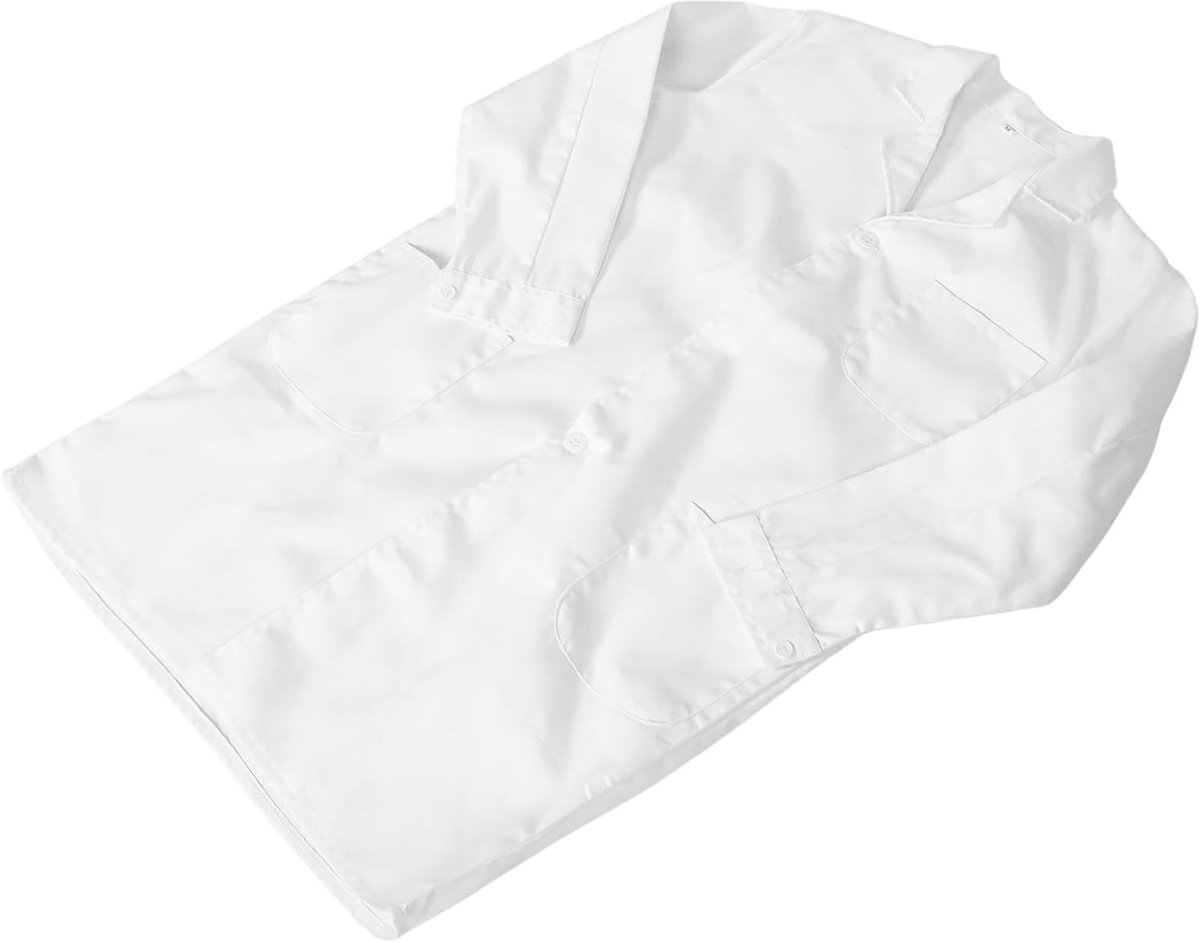 Witte Unisex Labjas met Lange Mouwen Polyester Mix Knoopmanchetten Comfortabele Pasvorm voor Volwassenen Wasbare Dokter Kostuumjas voor Wetenschappelijke Rollenspellen