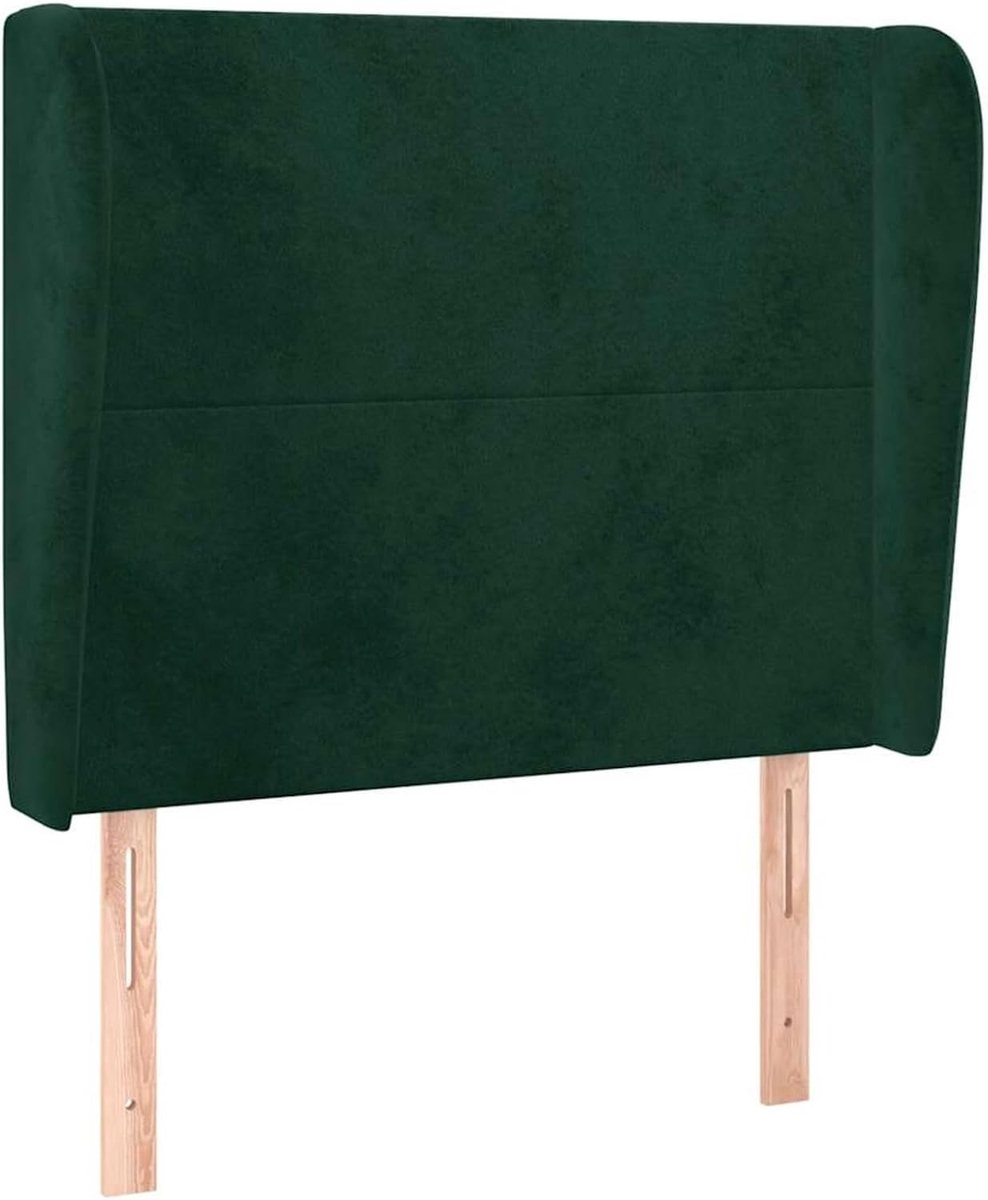 Hoofdbord met oren, donkergroen, 93 x 23 x 118/128 cm, fluweel, voor bedden zonder hoofdeinde, ideaal voor slaapkamer en moderne woonkamers, eenvoudige montage, gemakkelijk te reinigen en