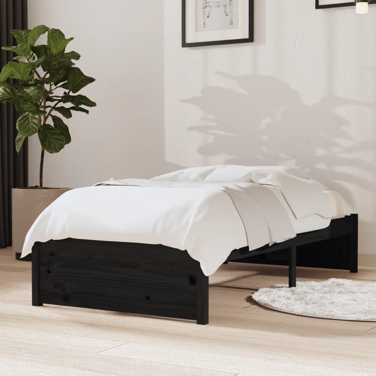 Bed tweepersoonsbed massief houten bed zwart 75x190 cm 2FT6 Small Single geschikt voor familiekamers