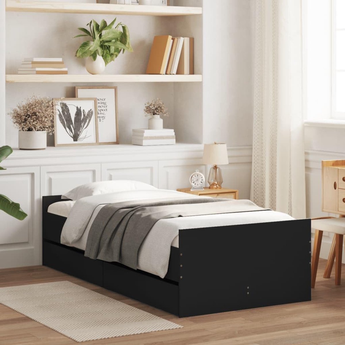 Hout Bedframe met lades Lattenbodem Zwart 75x190 cm