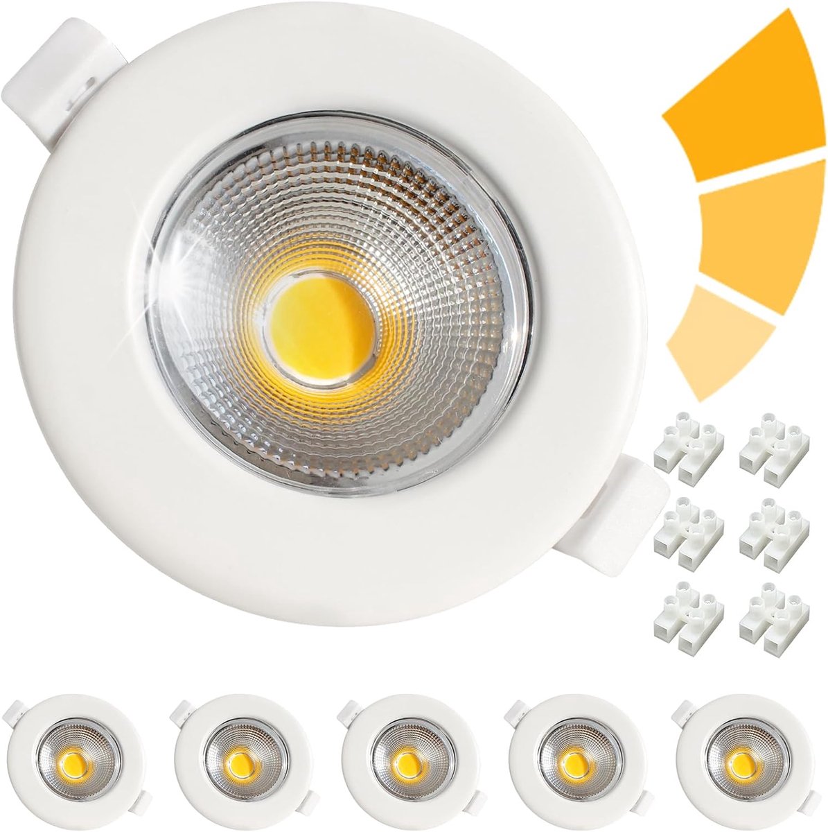 Set van 6 led-inbouwspots, 7 W, dimbare set, ronde witte spots, plafondlampen, 65-85 mm, gatmaat 5000 K, koudwit, inbouwverlichting, 600 lm, voor slaapkamer