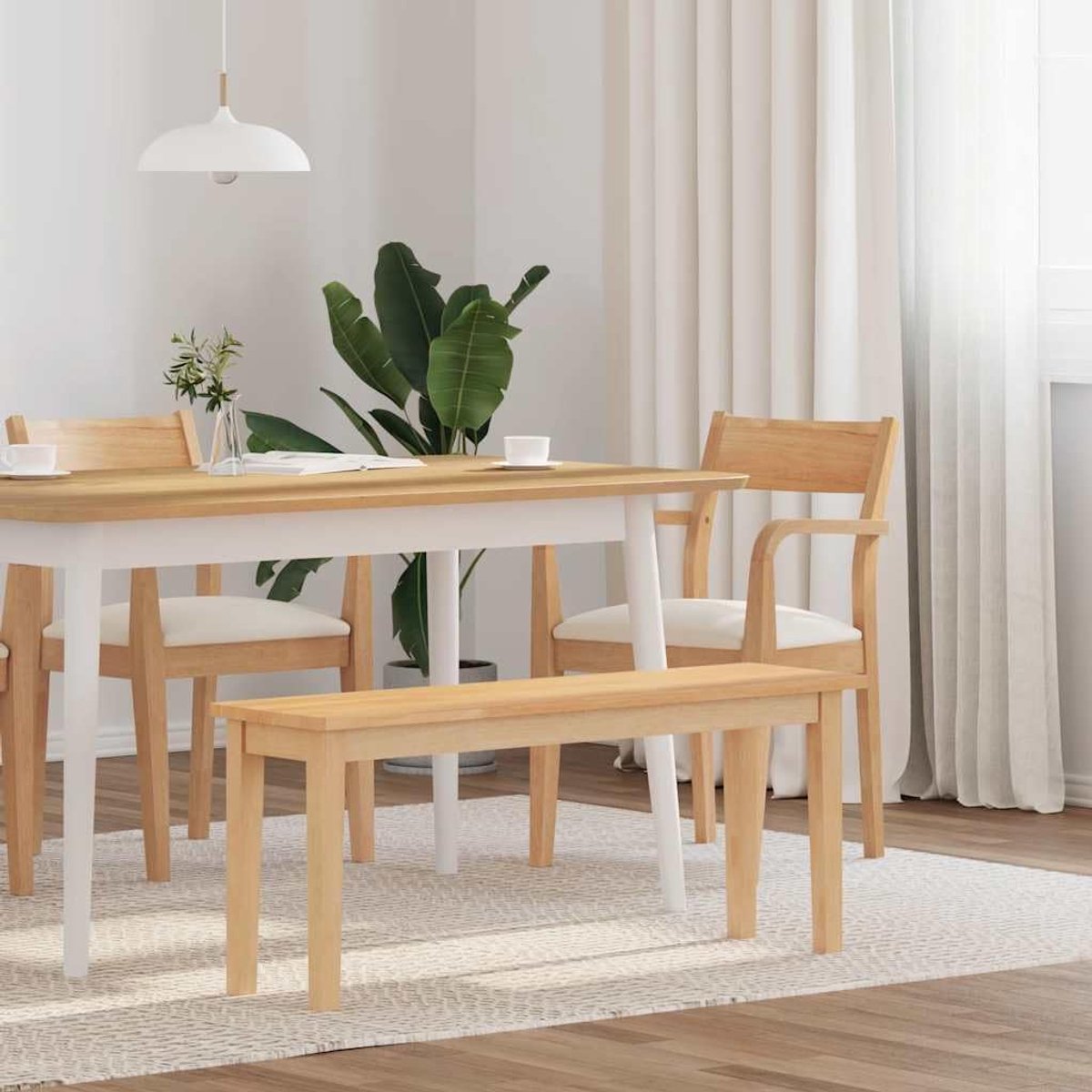110 cm van rubberboom massief hout met bekleding, stoffen bank voor hal en eetkamer, houten bank met textielbekleding voor binnen