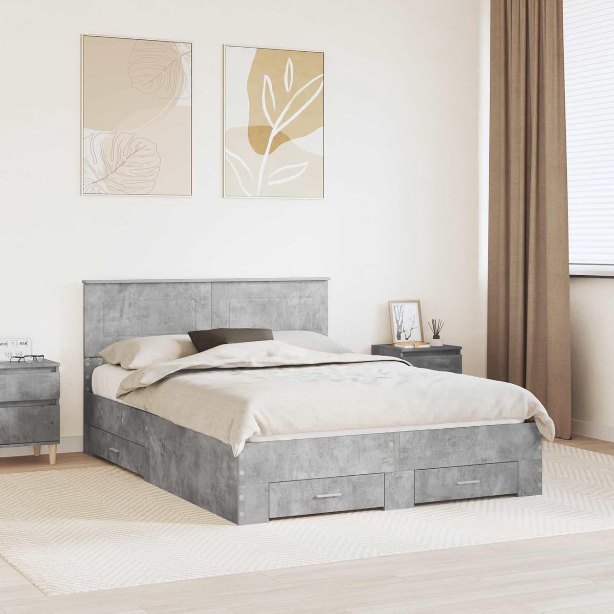 Betongrijs Bewerkt hout Modern minimalisme 160x200 cm