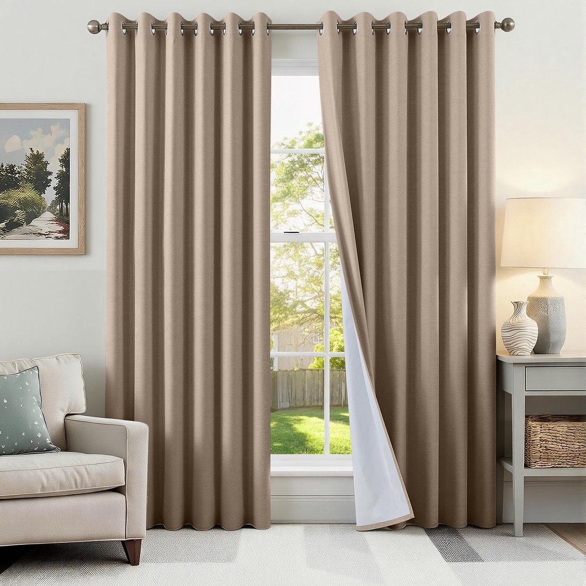 100% verduisteringsgordijn, linnen, warmte-isolerend, 2 stuks, 200 x 200 cm, met ogen, linnen, anti-kou, UV, geluid, decoratie voor slaapkamer, woonkamer, verduisteringsgordijnen, 2 stuks