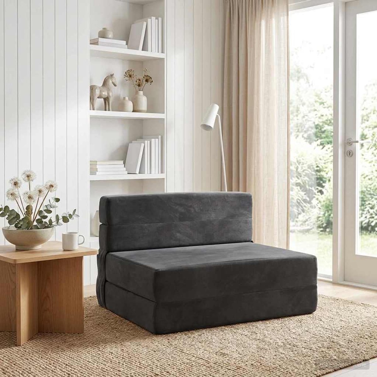 Bed donkergrijs 70x72x60 cm stof