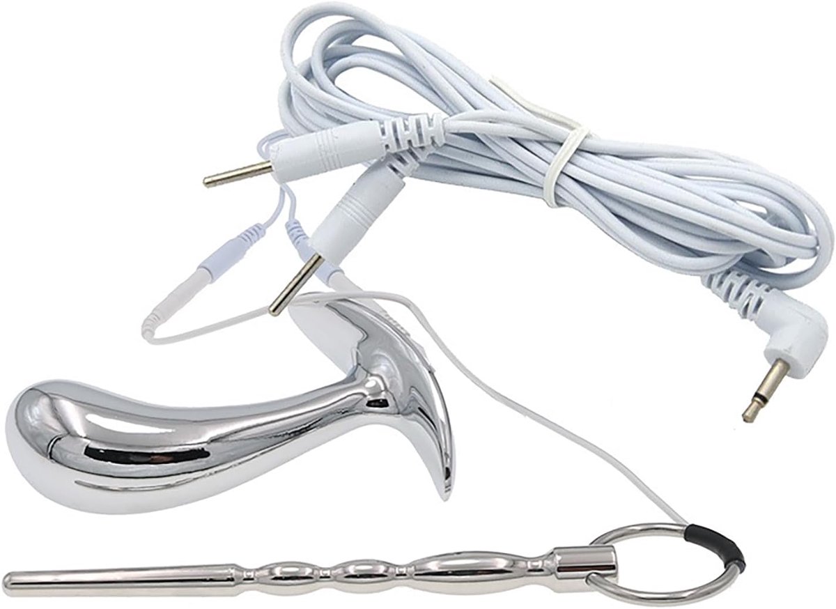 Steel Urethral Dilator Anal Plug Electroshock Set Penis Plug Male Urethra Stimulation Anal Sex Toys (L)