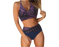Bikini Dames Set V-hals Push Up Buikweg Tweedelig High Waist Sportief Gevoerd Triangel Vintage Sexy Strandmode Vakantie Pool Boho A143