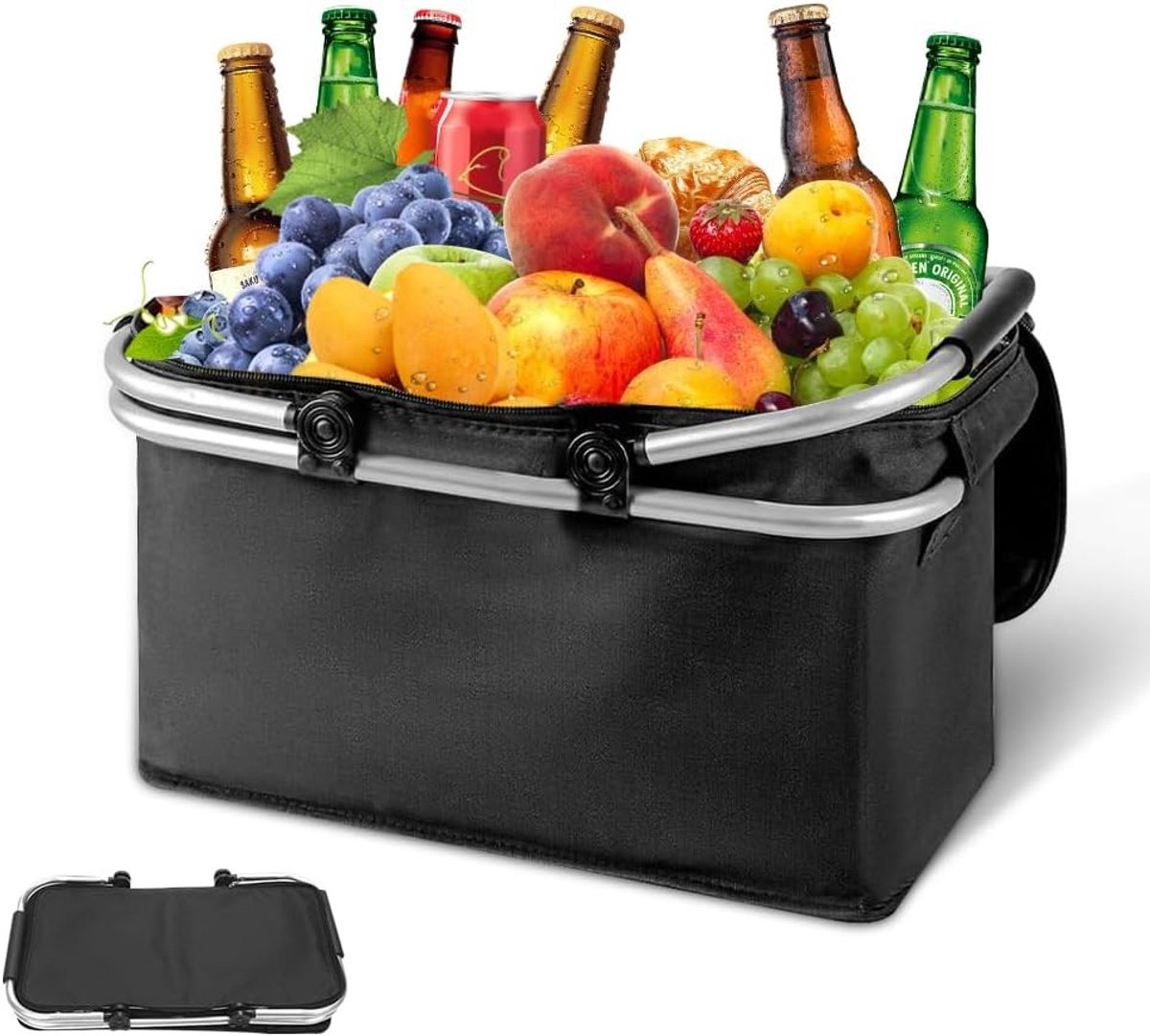 Vouwbare Koelmand 30L met Deksel en Thermische Isolatie - Ideaal voor Picknicks, Boodschappen en Kamperen met Handvat en Aluminium Frame