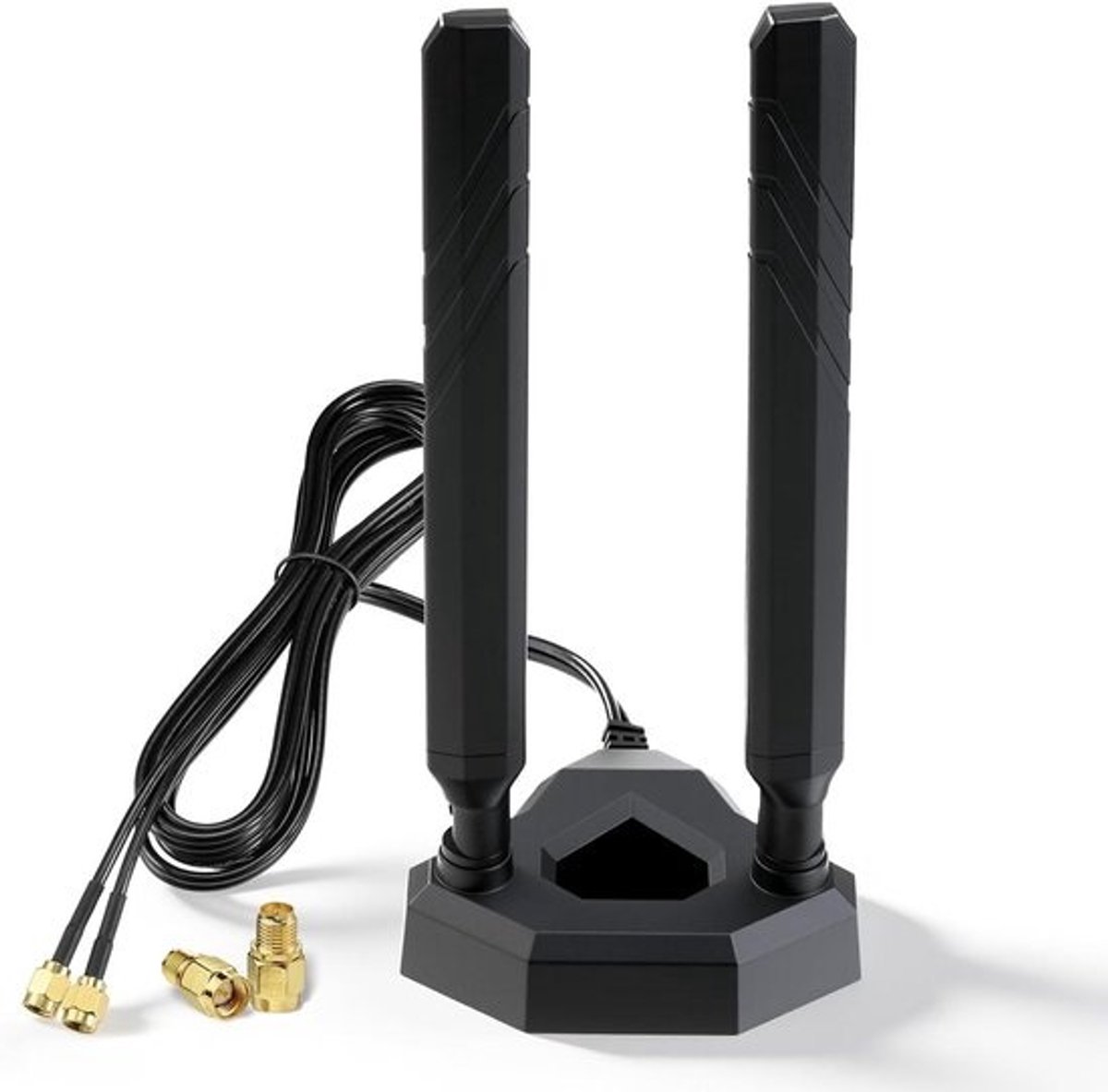 Eightwood WiFi 6E antenne 2,4 GHz 5 GHz 6 GHz WLAN antenne RP-SMA antenne + SMA adapter magneetvoet met 2 m verlengkabel voor PC Bluetooth moederbord WLAN-kaarten PCI kaart WiFi Route