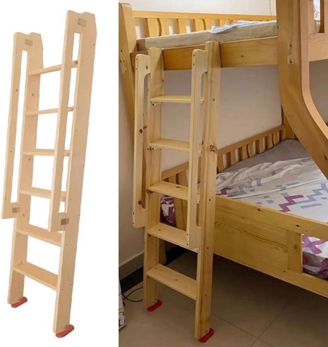 Stapelbed Ladder - Hoogslaper Ladder - Veilig Klimmen - Extra Brede Treden - 200 cm Hoogte - Houtkleur