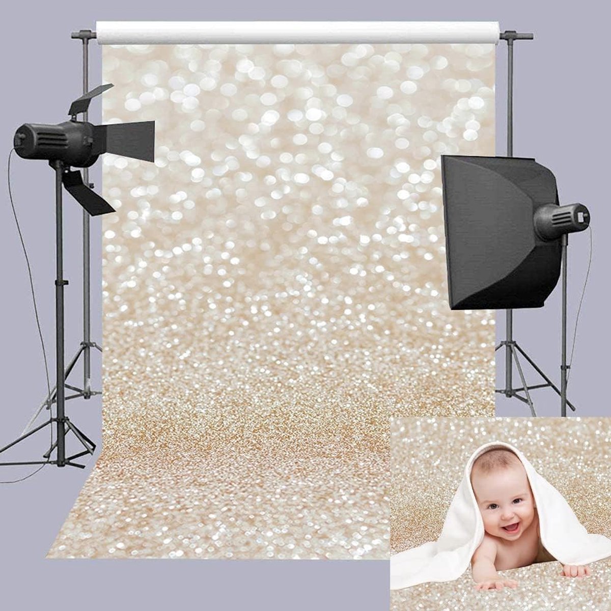 Bokeh Fotografie Achtergrond Witte Gouden Vlekken Glanzende Sparkle (Niet Glitter) Achtergrond Pasgeboren Baby Portret Fotostudio Photobooth Rekwisieten (5x7ft)