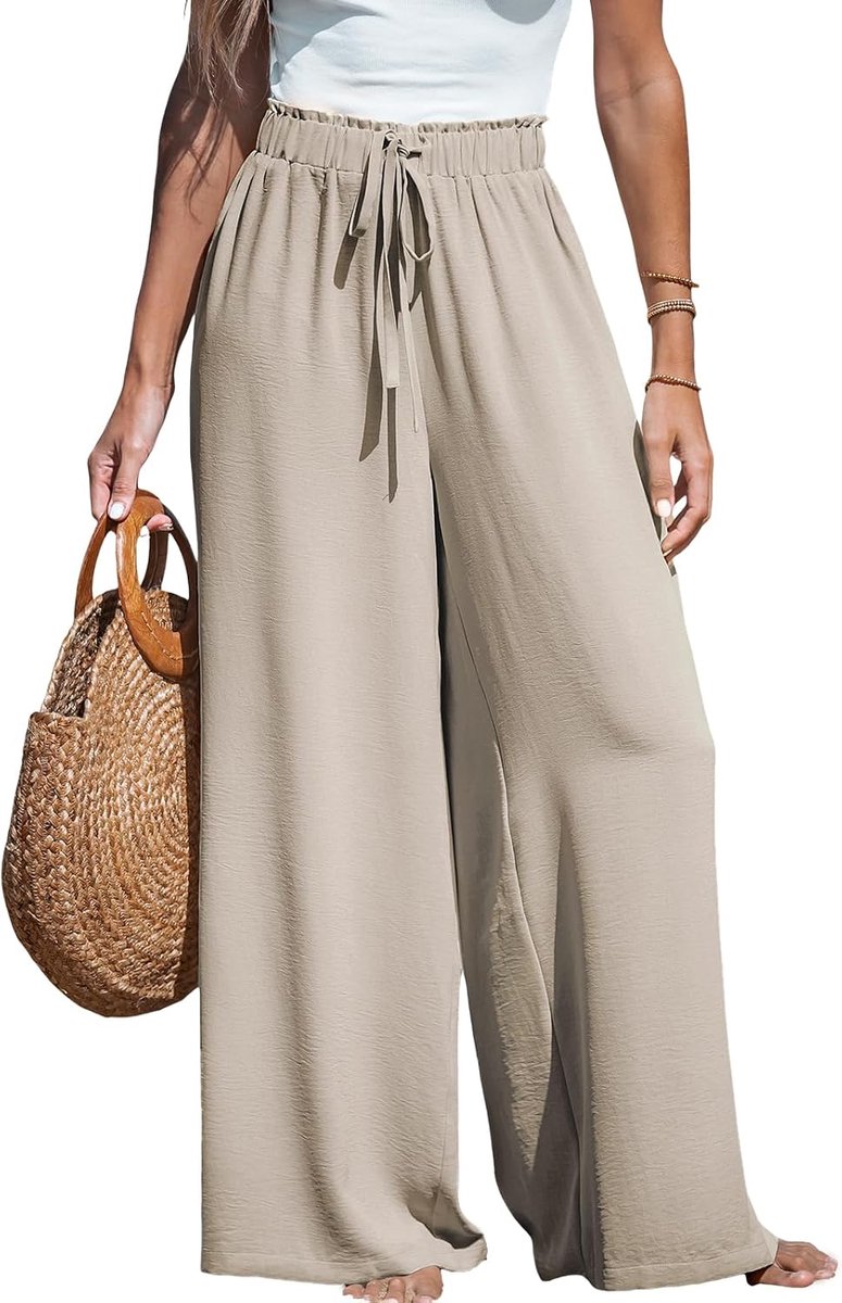 Dames Broek Trekkoord Brede Pijpen Hoge Taille Casual Strand Lichtgewicht Zomer Broek