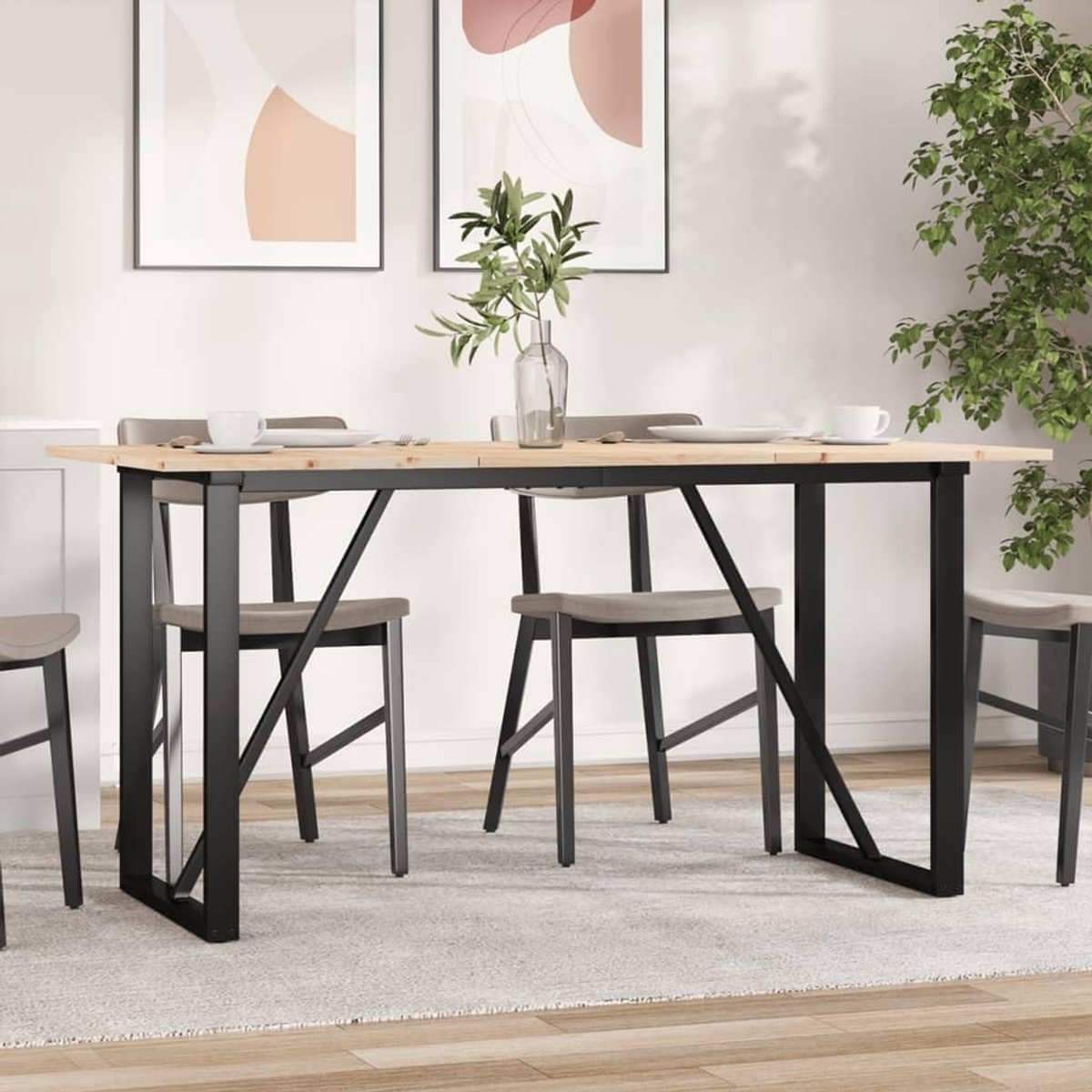 Eettafel met Natuurlijk Houten Blad, met Zwart Metalen Frame, Vierkante Keukentafel in Industriële Stijl, Toepasbaar in Kleine Ruimtes, Ontbijthoekjes en Eetkamermeubilair (160x80x75 cm #84)