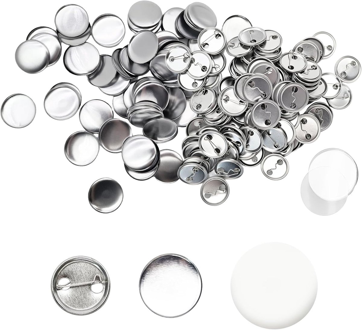 Knopen maken accessoires, 32 mm ronde metalen blanken met ijzeren achterkant en transparante folie, voor het knutselen van pinnen en badges, compatibel met knoopmachines
