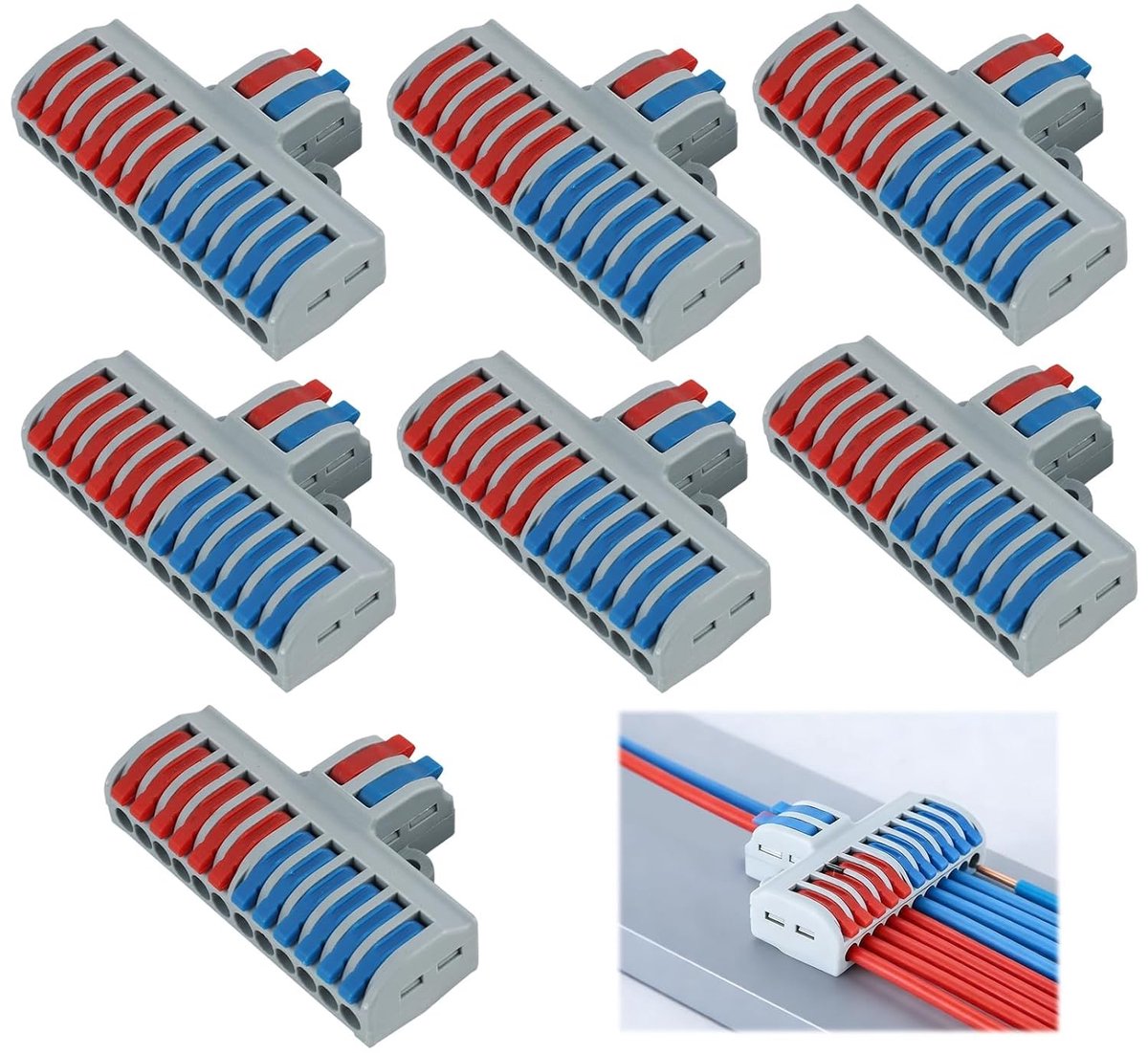 7 stuks 2 zuiver 12 uit-verbindingsklemmen voor hendels zonder gereedschap insteekbare kroonklemmen, compacte serieklemmen, voor schakelkasten en elektrische installaties materialen