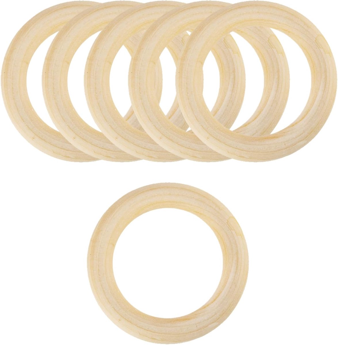 6 stuks natuurlijke houten ringen, onbehandelde macrame-ringen, voor doe-het-zelf sieraden en armbanden