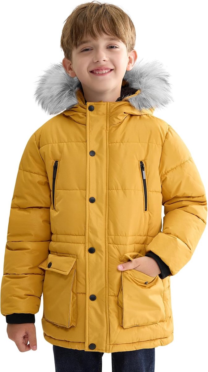maoo garden Jongens Puffy Winterjas Grote Kinderen Zwaargewicht Sherpa Gevoerde Bontjas Waterbestendig Snow Parka