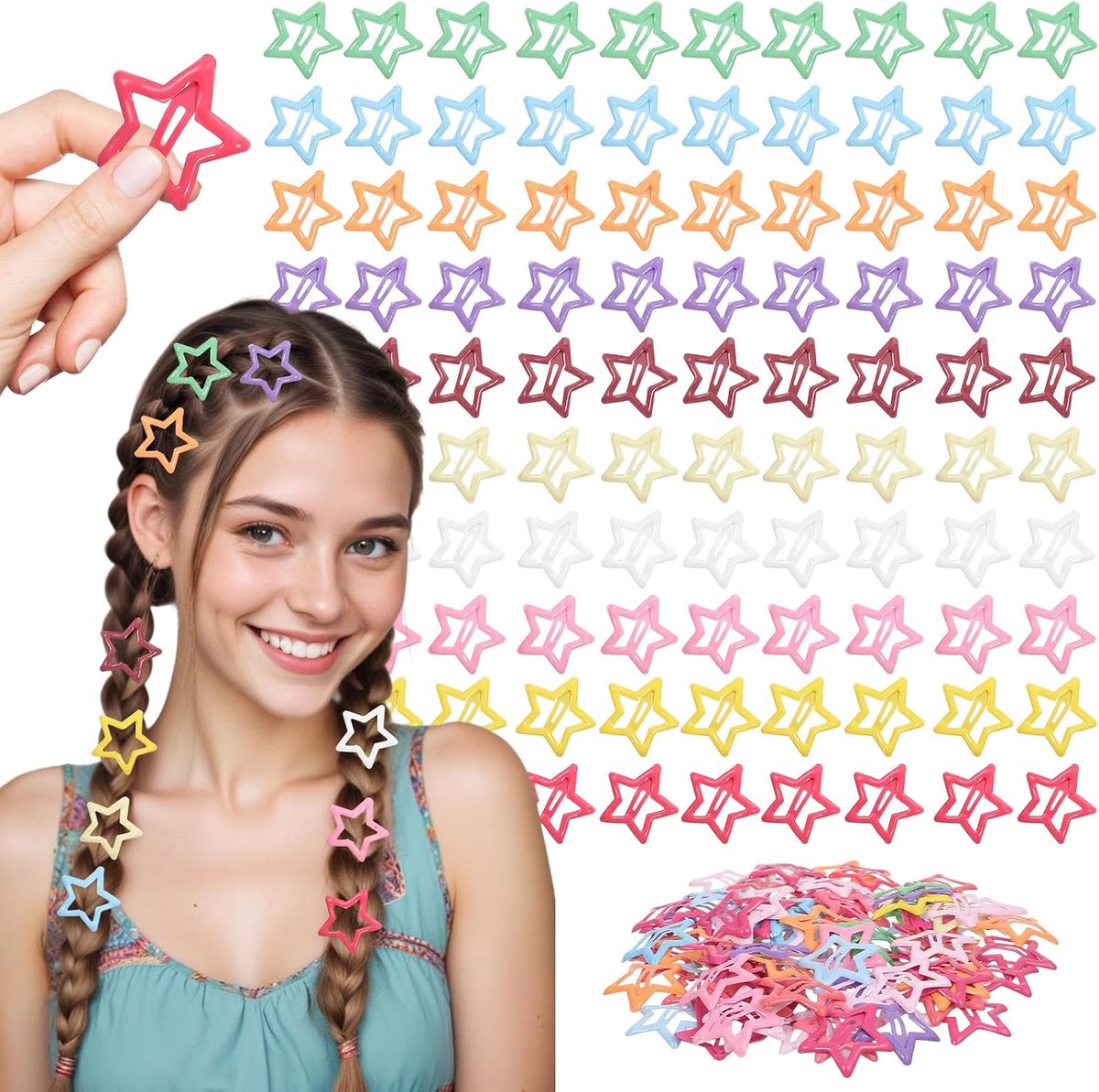 100 stuks kleurrijke ster haarspelden, schattige Y2K ster haaraccessoires, antislip holle haarclips, metalen pentagram haarclips, schattige haaraccessoires voor meisjes en vrouwen