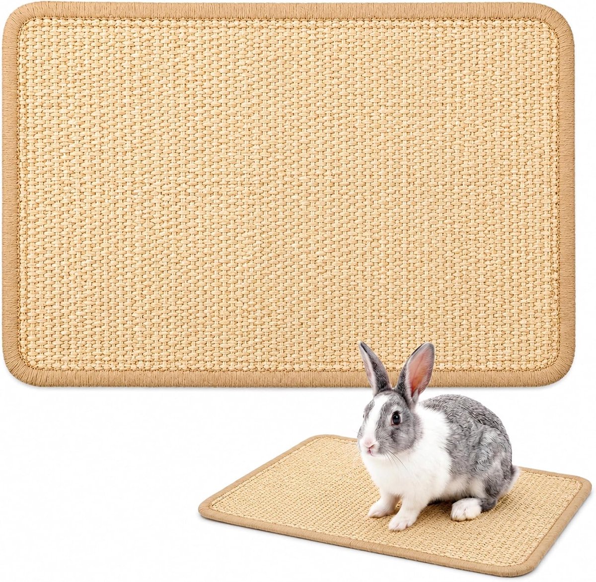 Krabmat voor konijnen, natuurlijk, van sisal, 20 x 40 cm, krabmat voor konijnen, kauwspeelgoed, mat voor konijnen, kooi, verzorging van klauwen en tanden, slapen en nesten, voor konijnen, katten en