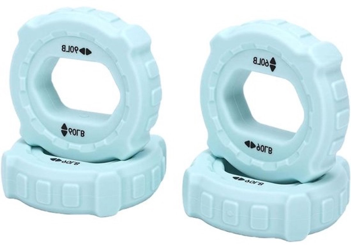 Grip Kracht Trainer - Handtrainer Ring - Onderarm Versterken - Verstelbare Krachtniveaus - 4 Stuks - Cyaan