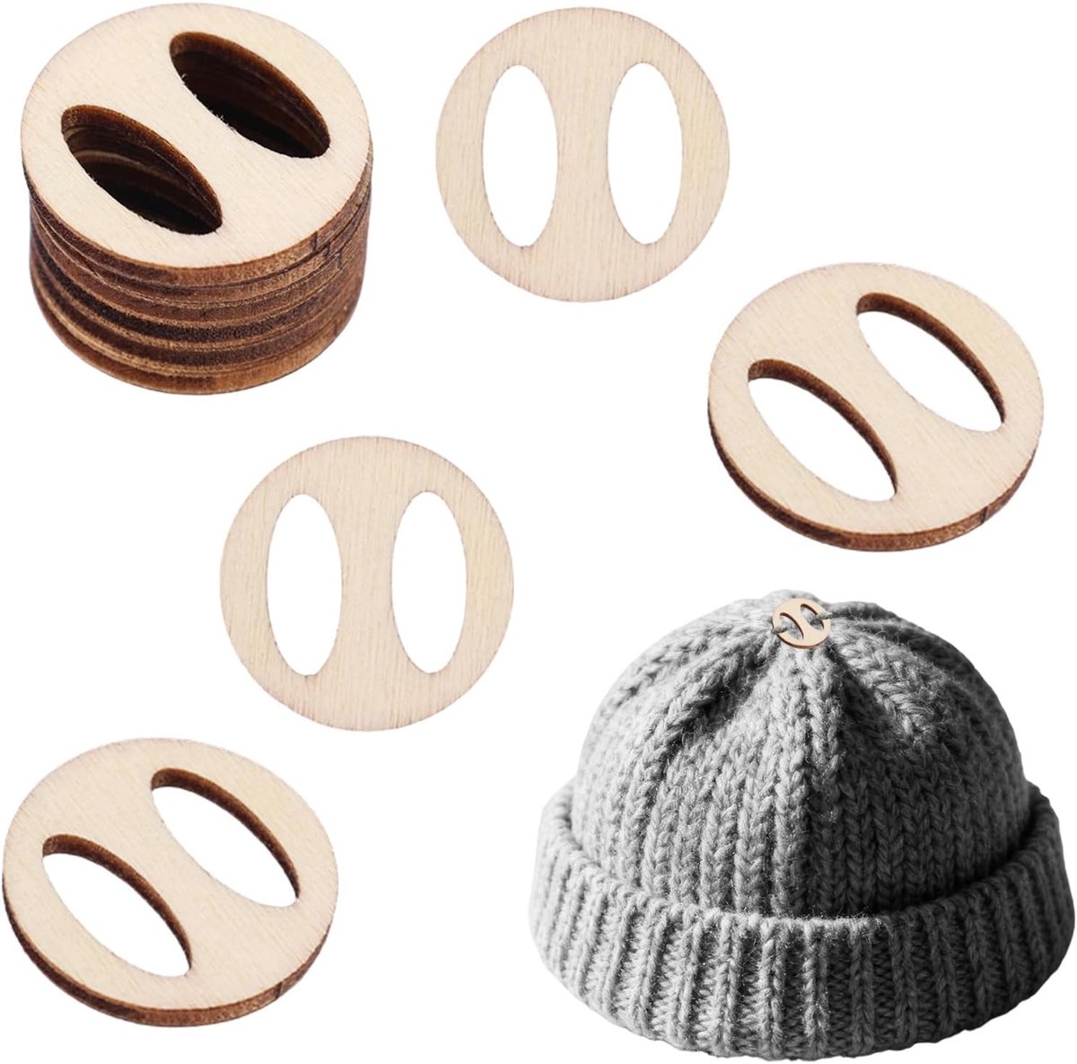 Knopen voor Hoeden, Verwijderbaar Houten Pompom-Knopen Gebreide Accessoires DIY-Knutseldecoratie voor Petten en Mutsen (Twee Gaten)
