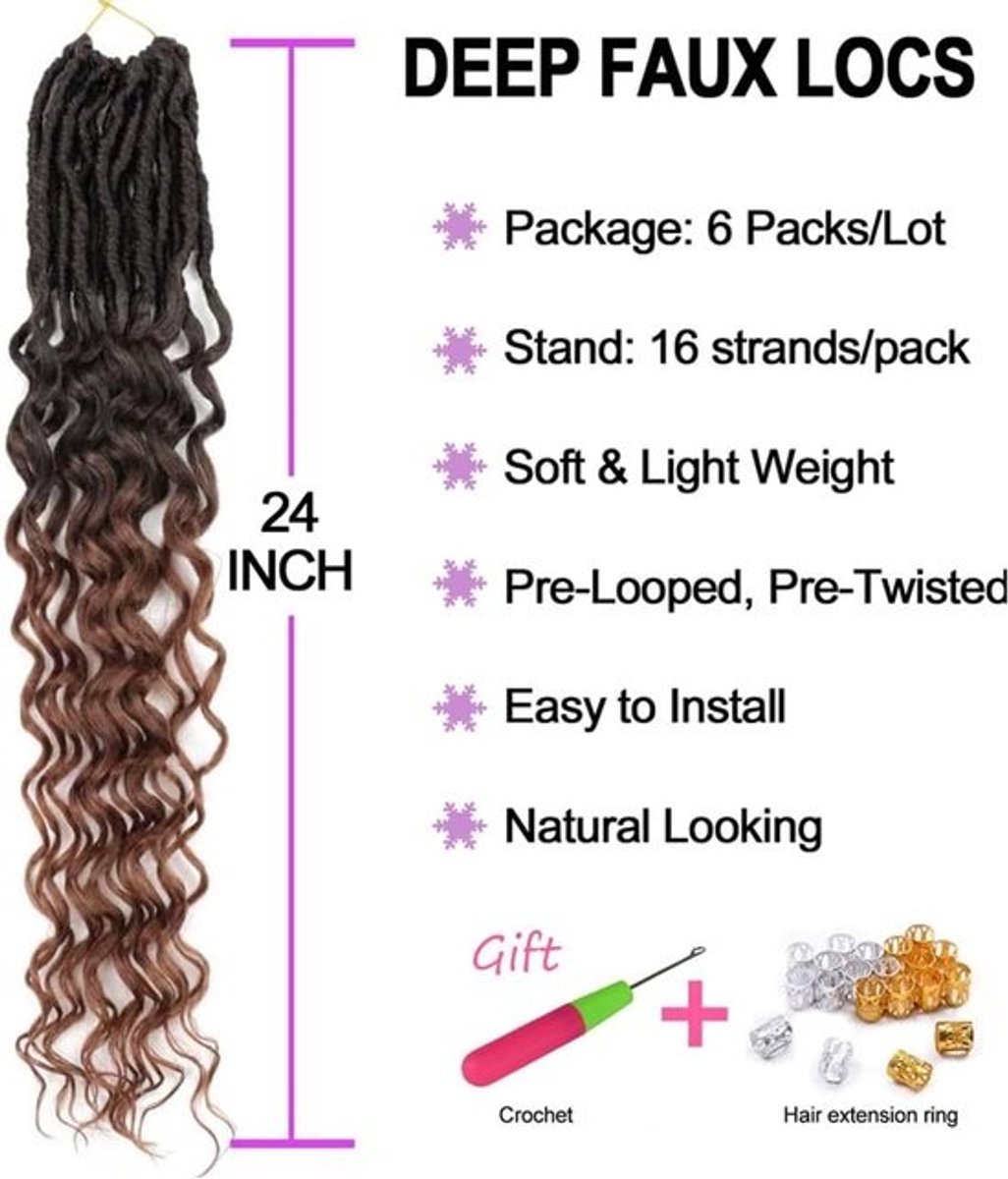 6 Stuks Voorgeslepen Goddess Locs Gehaakt Haar Krullende Uiteinden 61 cm Synthetisch