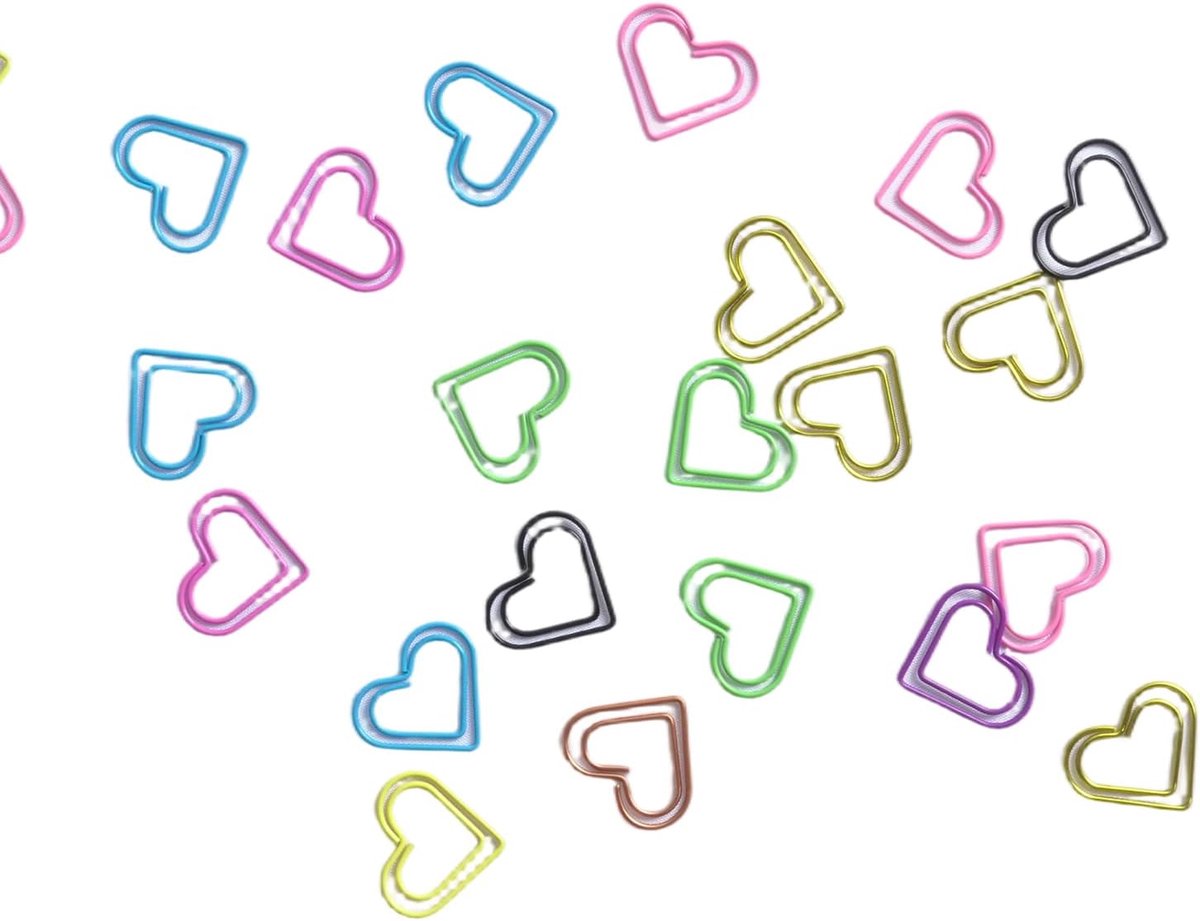 100 stuks paperclips in hartvorm, hartklem voor notities, paperclips van metaal, voor boek, bruiloft, ansichtkaarten, school, kantoor