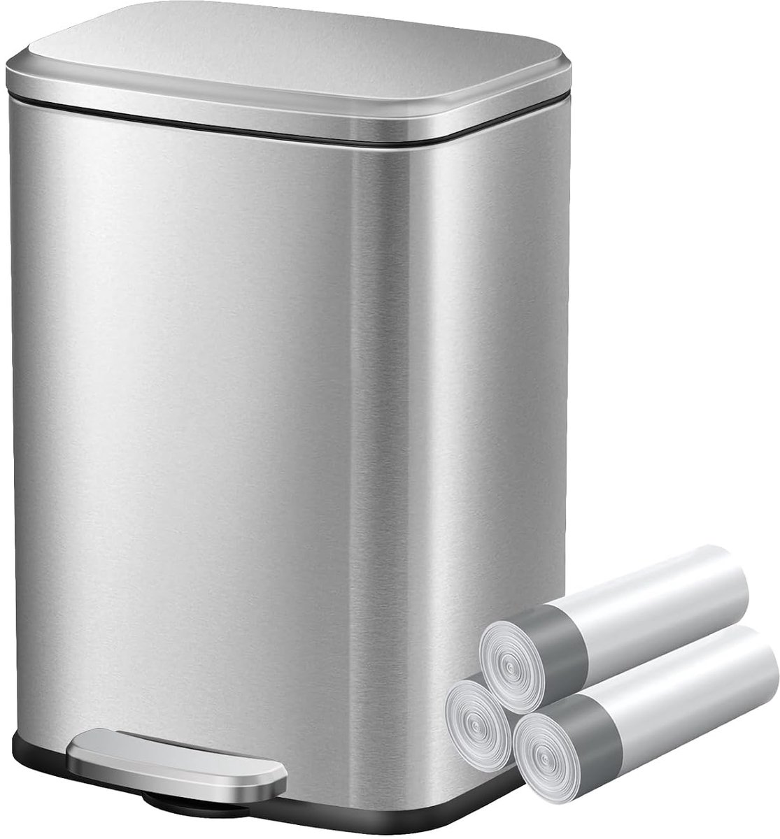 Kleine vuilnisemmer voor badkamer, 6 liter, cosmetica-emmer, afvalemmer met deksel en pedaal, pedaalemmer met softclosemechanisme, roestvrij staal, badkamerafvalemmer met binnenemmer