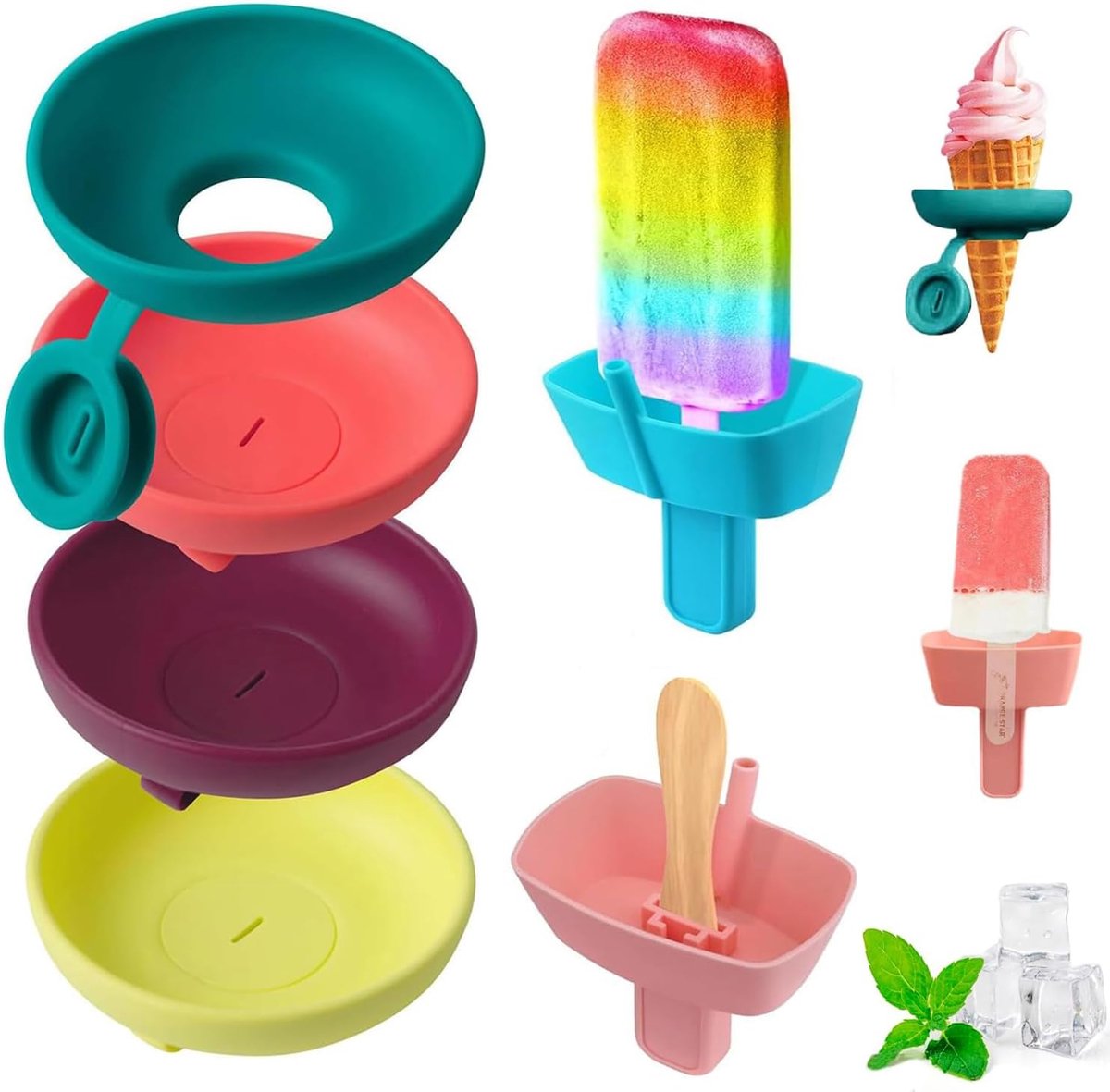 6 stuks lekvrije ijsblokjeshouders, herbruikbare ijsbekers met rietje, ijsbekers voor kinderen voor het verjaardagsfeest voor het zuigen van grind